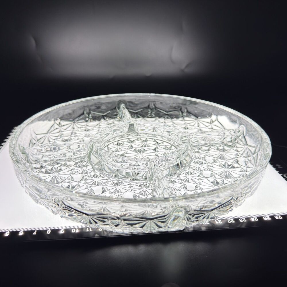 EAPG style divided relish serving dish 9.75 in Clear vintage mid-century